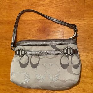 Coach Metallic Silver Monogram Logo Wristlet
